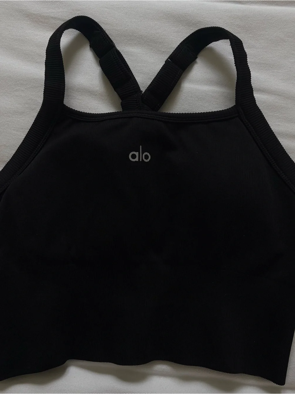 ALO Yoga Black Ribbed Crop Tank with Crossback Straps